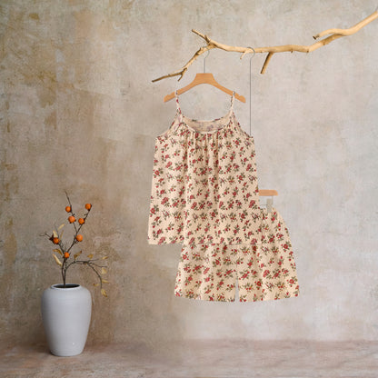 Red Floral Cotton Gauze Cami Pajamas - image 2