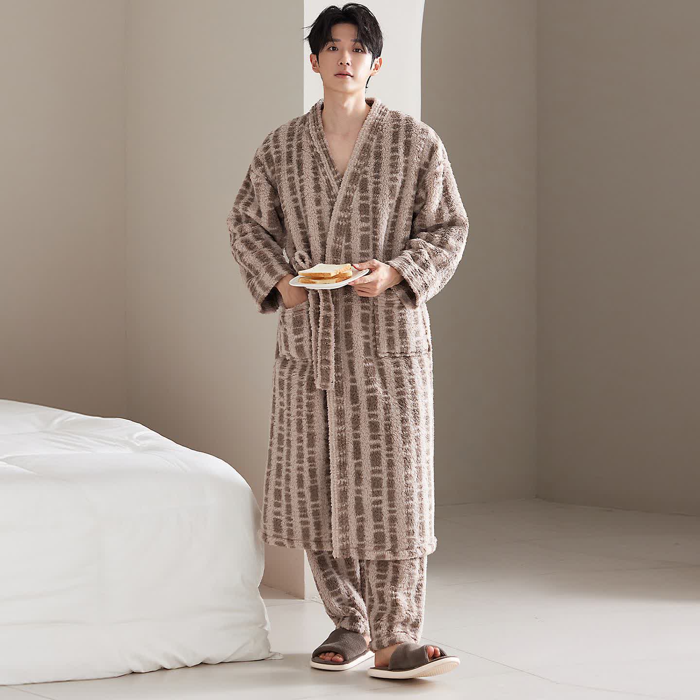 Unisex Luxury Line-Art Plush Robe - image 6