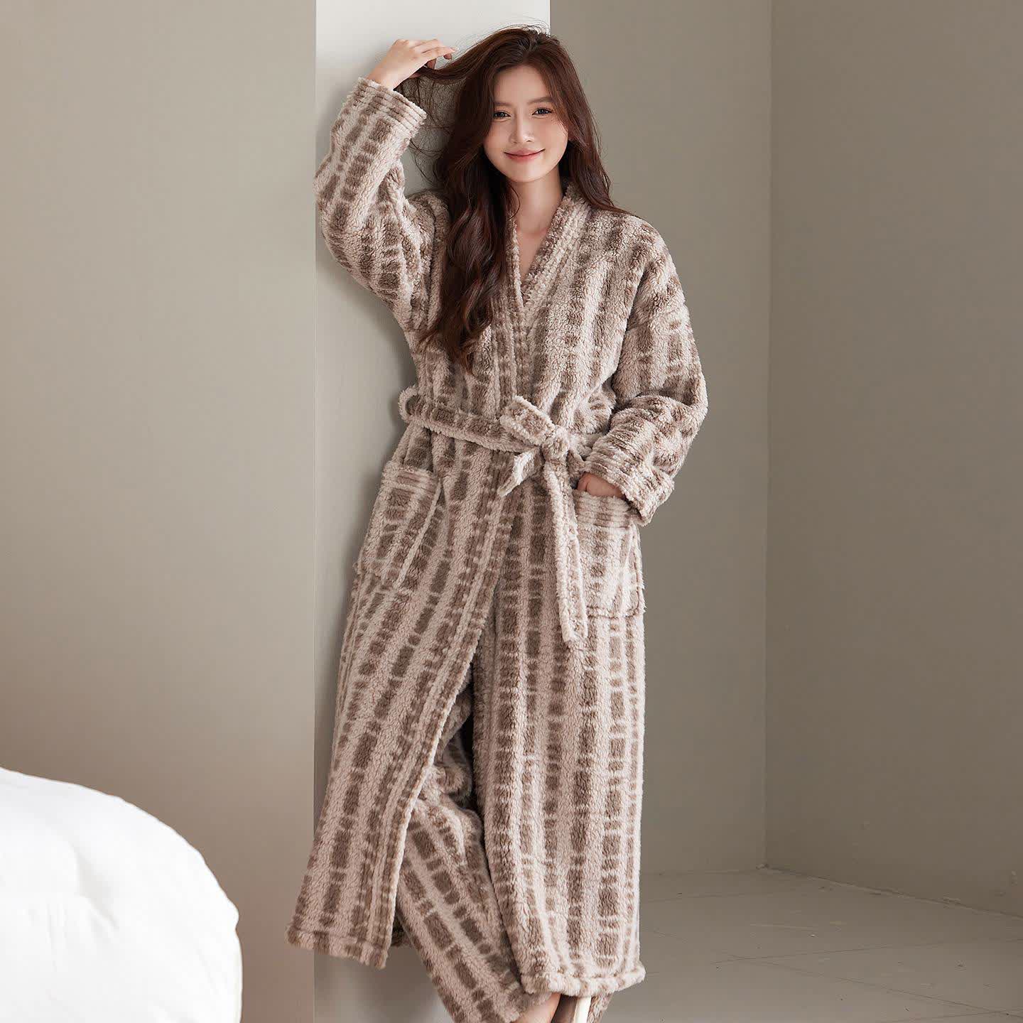 Unisex Luxury Line-Art Plush Robe - Gray - Bathrobe with Pants - 2XL - image 0