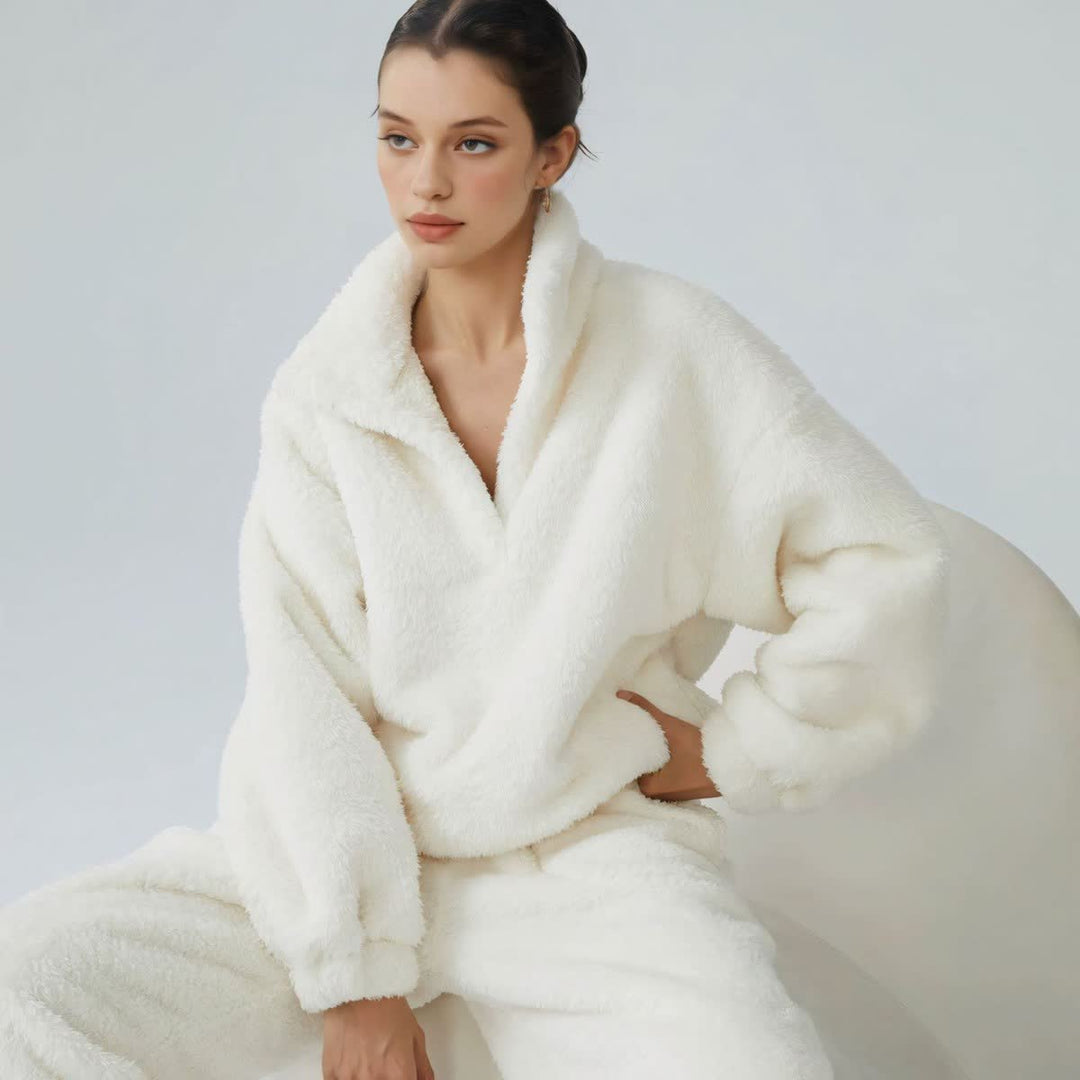 Solid Color Plush Loungewear Set - White - XL - image 0