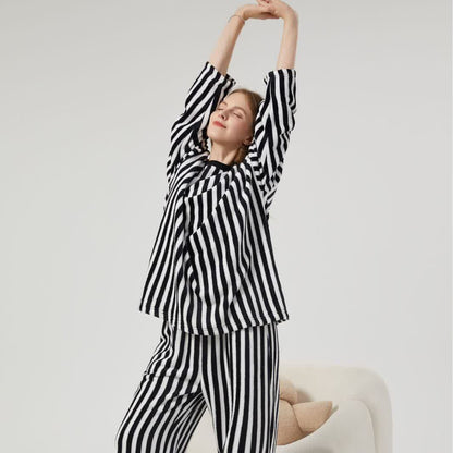 Vertical Striped Plush Loungewear Set - image 2