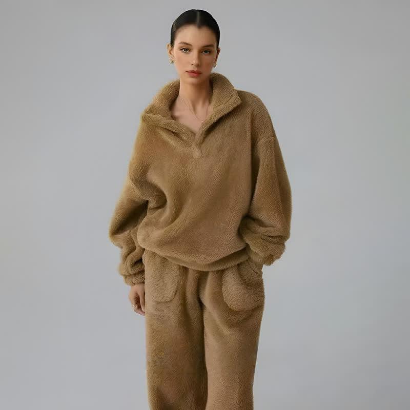 Solid Color Plush Loungewear Set - image 4