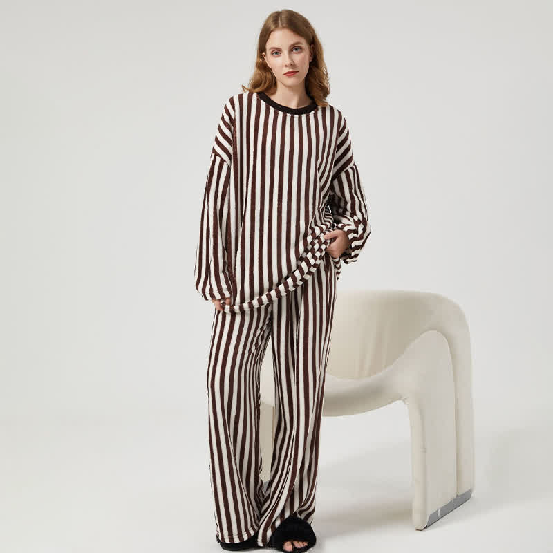Vertical Striped Plush Loungewear Set - image 4