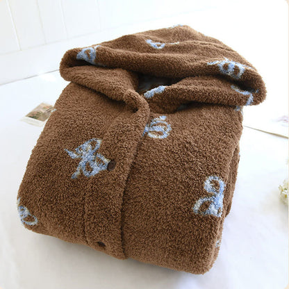 Bow Pattern Plush Hooded Robe - image 1