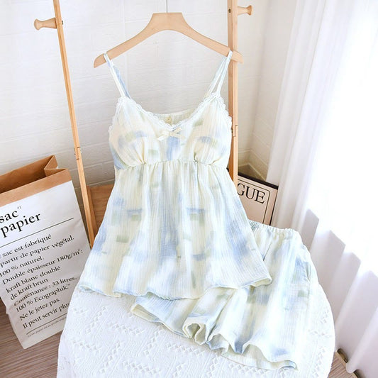 Summer Cotton Crinkle Cami Pajama Set - Blue - XL - image 0