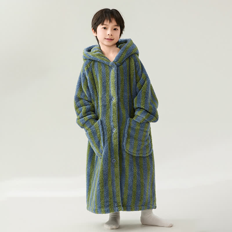 Ownkoti Striped Hooded Plush Warm Child Robe - image 4