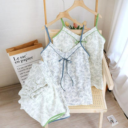 Bow-tie V-neckline Soft Cotton Gauze Pajamas - image 1