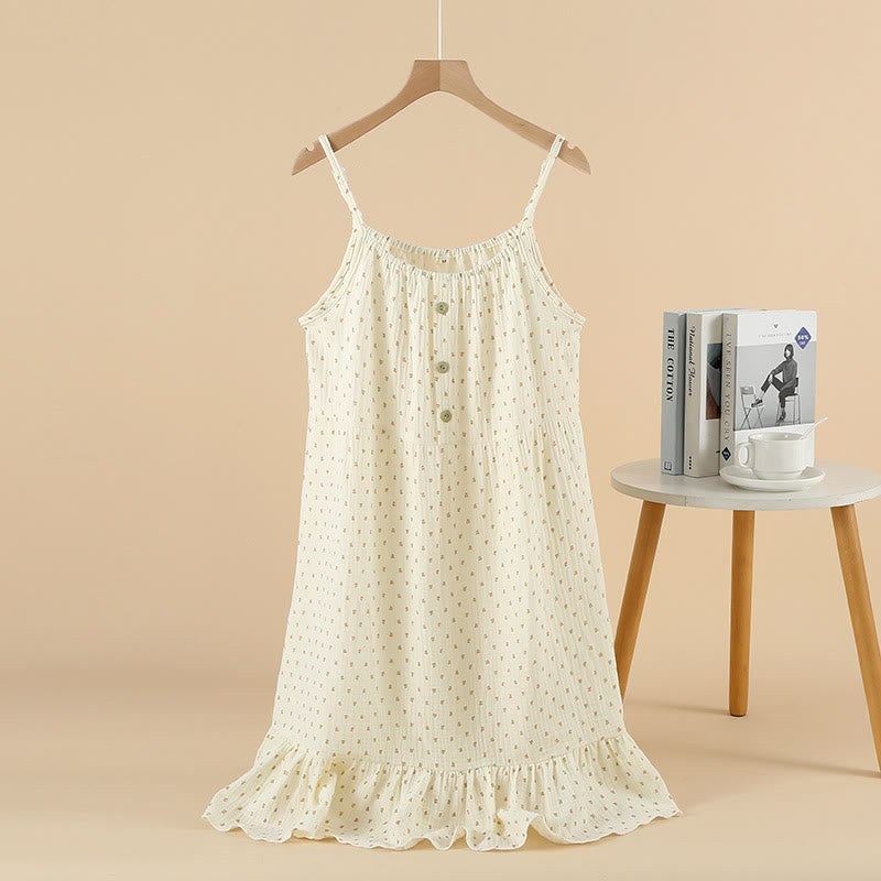 Cherry Print Cotton Padded Camisole Nightdress - Orange - XL - image 0