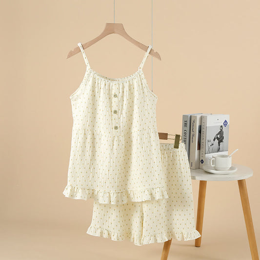 Cherry Print Cotton Gauze Cami Pajamas - Orange - XL - image 0