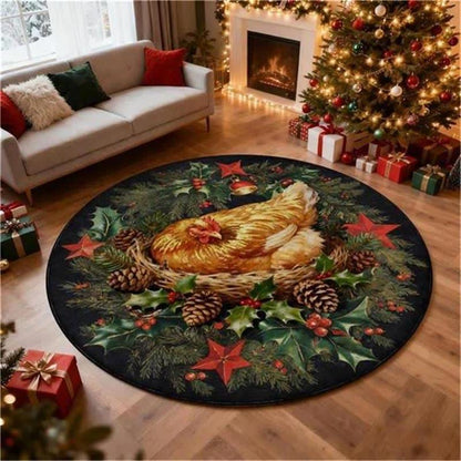 Christmas Rooster Non-Slip Round Area Rug - C - 8' - image 11