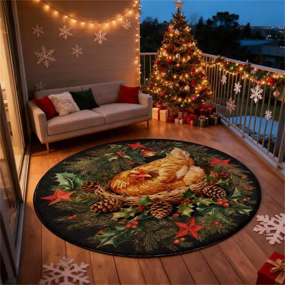 Christmas Rooster Non-Slip Round Area Rug - image 12