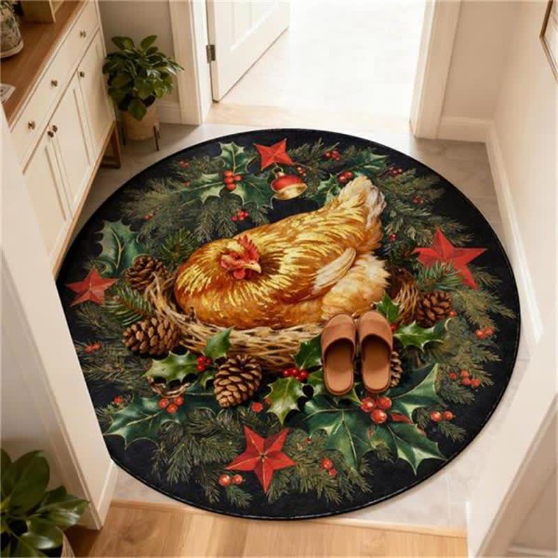 Christmas Rooster Non-Slip Round Area Rug - image 14