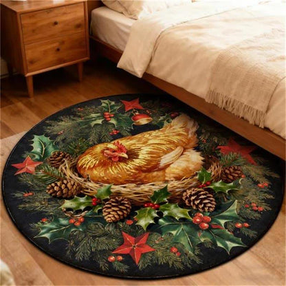 Christmas Rooster Non-Slip Round Area Rug - image 13