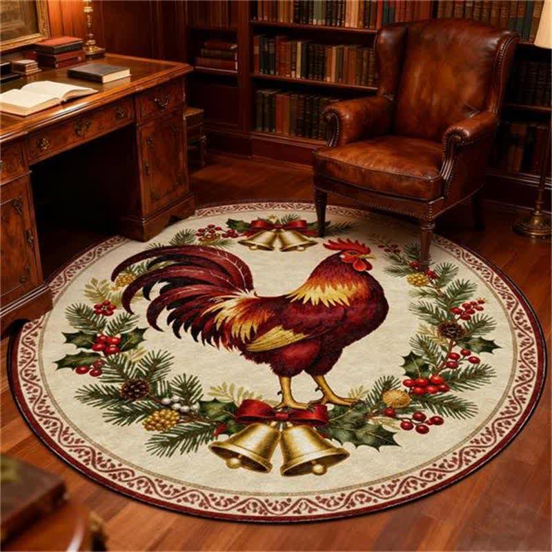 Christmas Rooster Non-Slip Round Area Rug - image 8