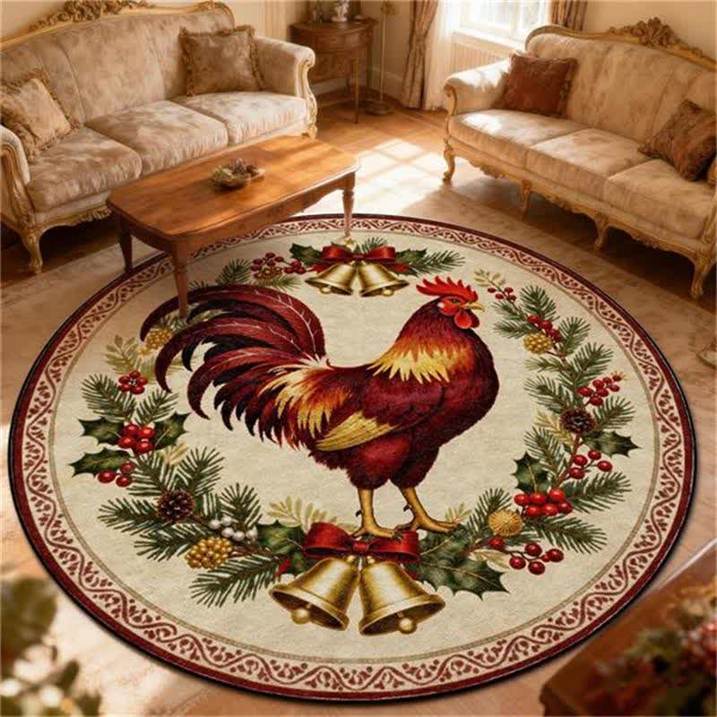 Christmas Rooster Non-Slip Round Area Rug - B - 8' - image 6