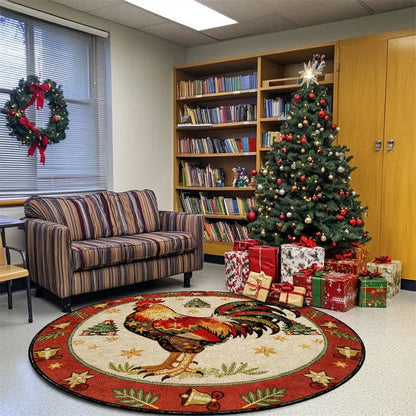 Christmas Rooster Non-Slip Round Area Rug - image 3