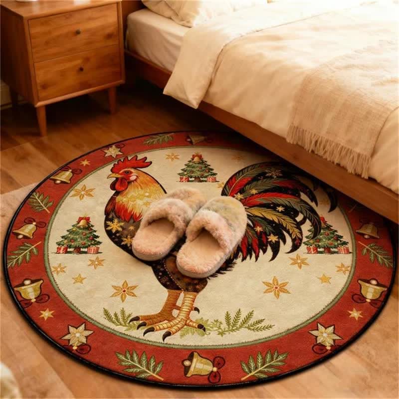 Christmas Rooster Non-Slip Round Area Rug - image 1