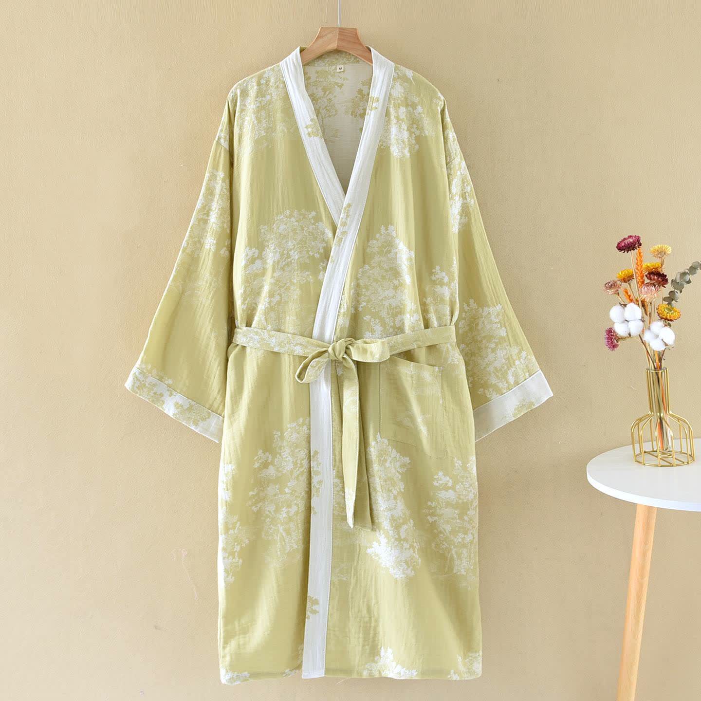 Rustic Bushes Cotton Gauze Kimono Robe - Light Green - XL - image 2