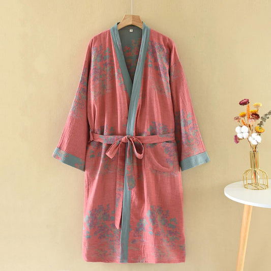 Rustic Bushes Cotton Gauze Kimono Robe - Pink - XL - image 0