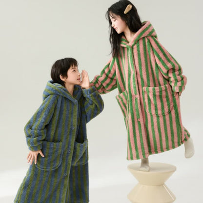 Ownkoti Striped Hooded Plush Warm Child Robe - image 2