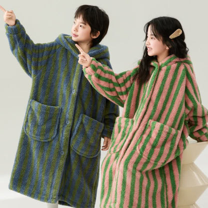 Ownkoti Striped Hooded Plush Warm Child Robe - image 3