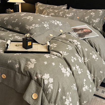 Vintage Floral Linen Button Bedding Set (4PCS) - King - image 0