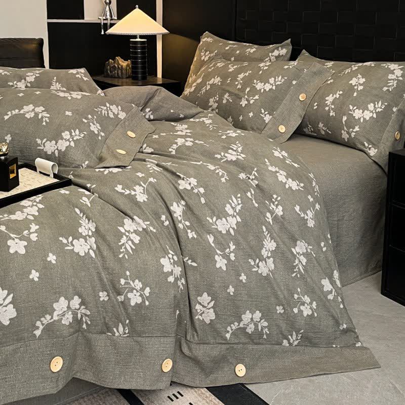 Vintage Floral Linen Button Bedding Set (4PCS) - image 2