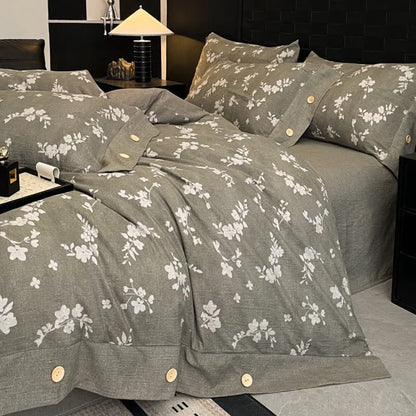 Vintage Floral Linen Button Bedding Set (4PCS) - image 2