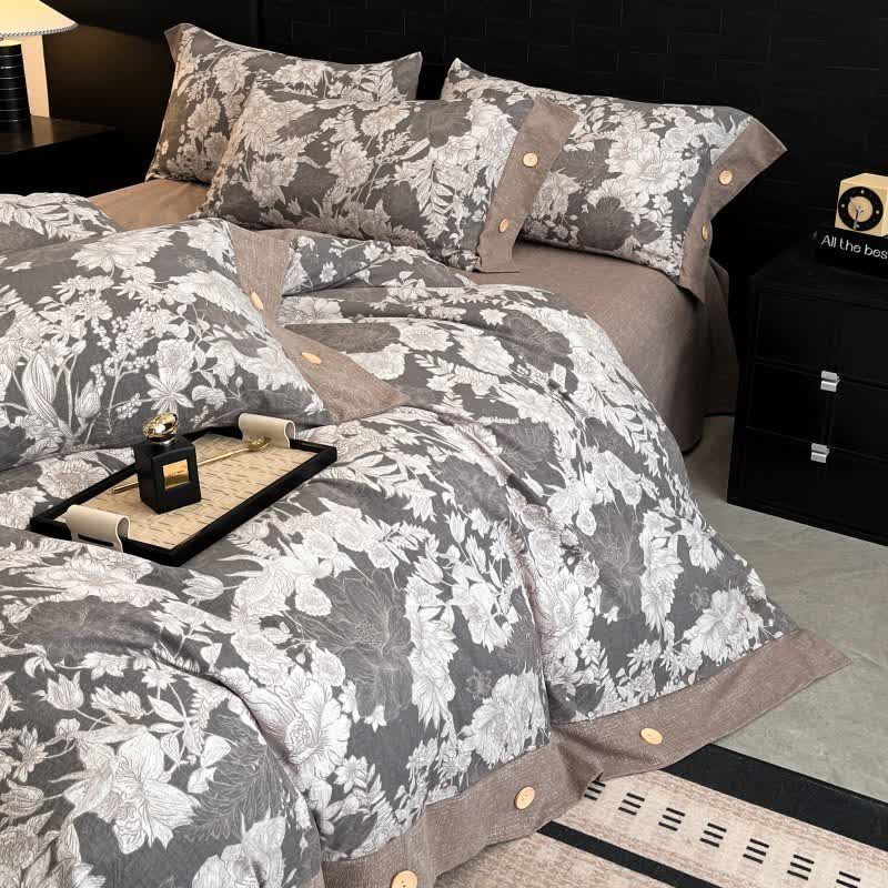 Blooming Flower Linen Button Bedding Set (4PCS) - image 2