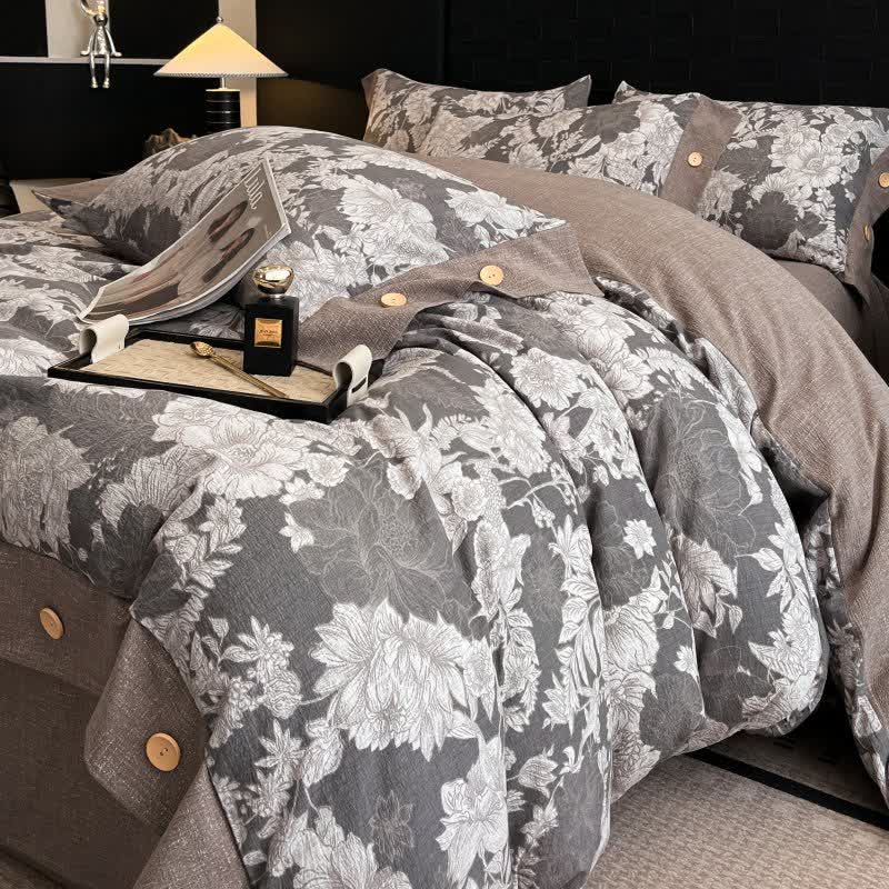 Blooming Flower Linen Button Bedding Set (4PCS) - King - image 0