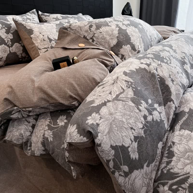 Blooming Flower Linen Button Bedding Set (4PCS) - image 4