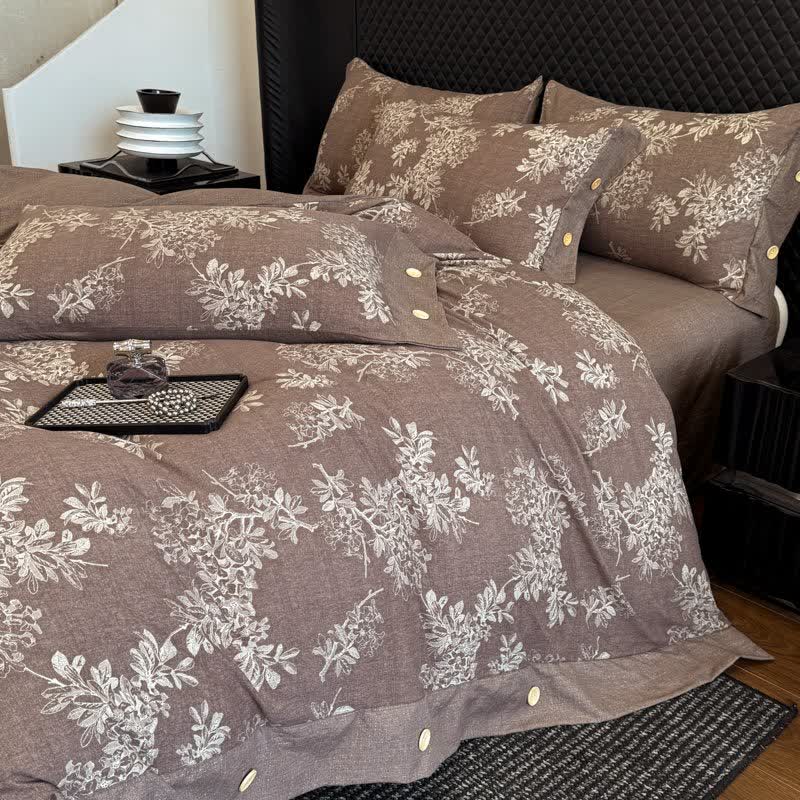 Botanical Leaf Linen Button Bedding Set (4PCS) - image 3