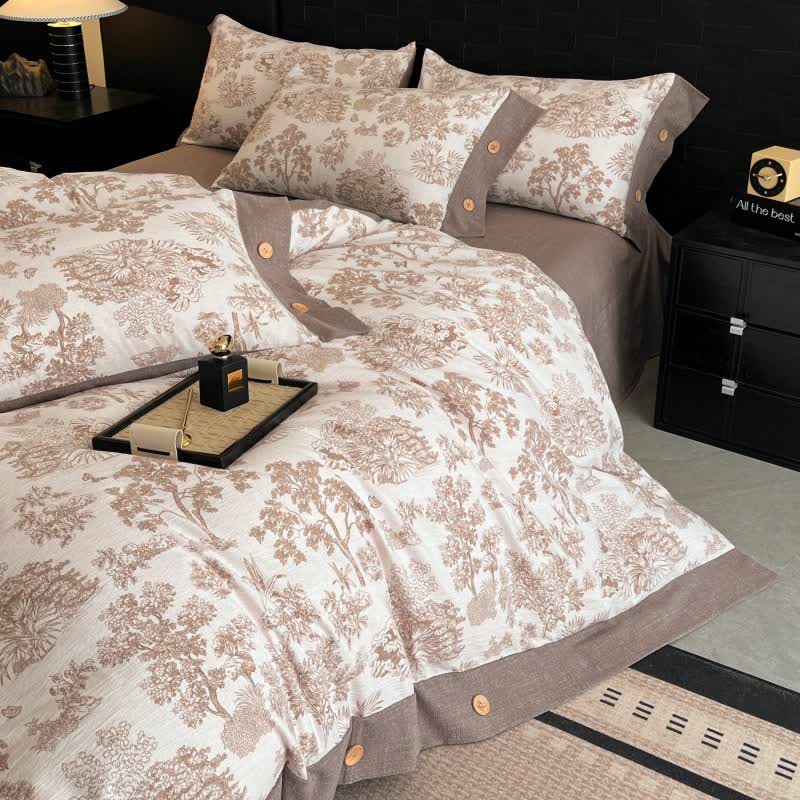 Vintage Tree Linen Button Bedding Set (4PCS) - image 5
