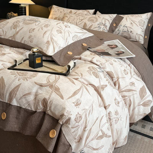 Floral Blossom Linen Button Bedding Set (4PCS) - King - image 0
