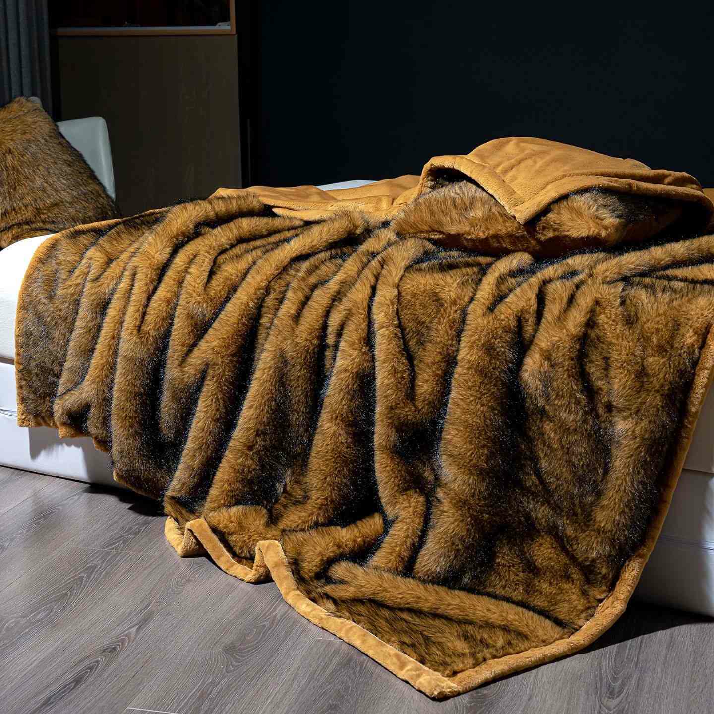 Luxury Faux Fur Plush Blanket - Brown - Queen - image 3