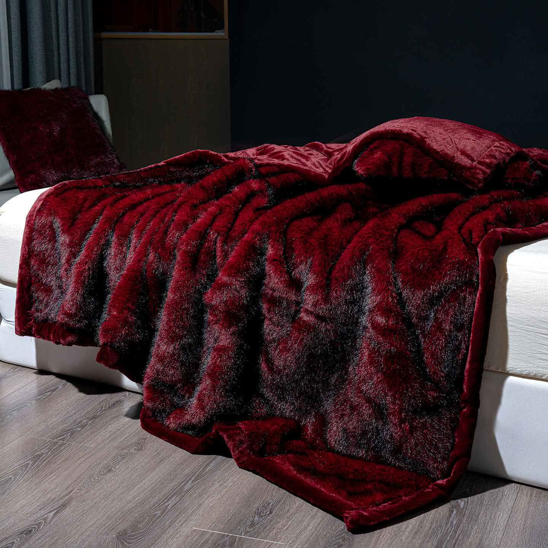 Luxury Faux Fur Plush Blanket - Red - Queen - image 0
