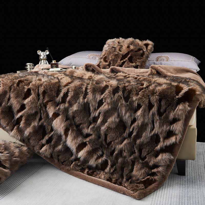Modern Luxury Faux Fur Throw Blanket - Khaki - Queen - image 5