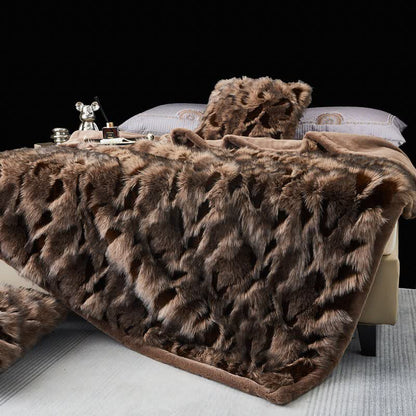 Modern Luxury Faux Fur Throw Blanket - Khaki - Queen - image 5