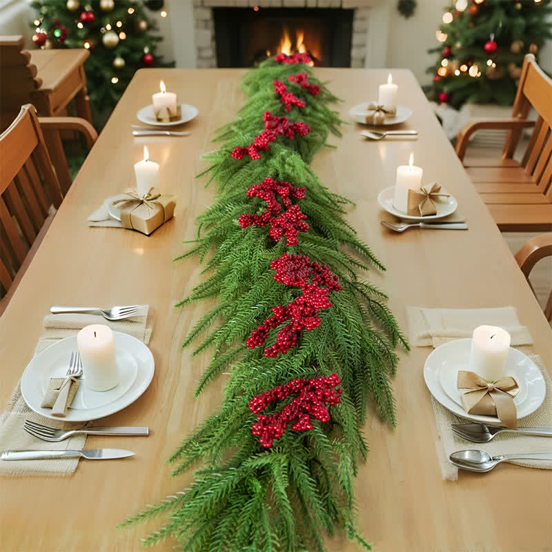 Ownkoti Faux Norfolk Pine Red Berry Christmas Garland - image 2