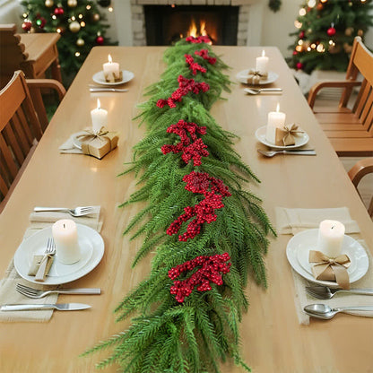 Ownkoti Faux Norfolk Pine Red Berry Christmas Garland - image 2