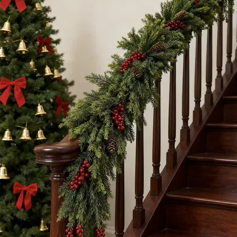Ownkoti Faux Cedar Pine Christmas Garland with Red Berries - image 1