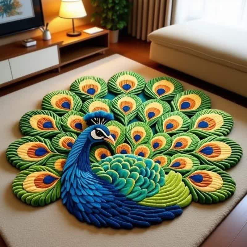 Peacock Floral 3D Effect Rug - B - 63" - image 0