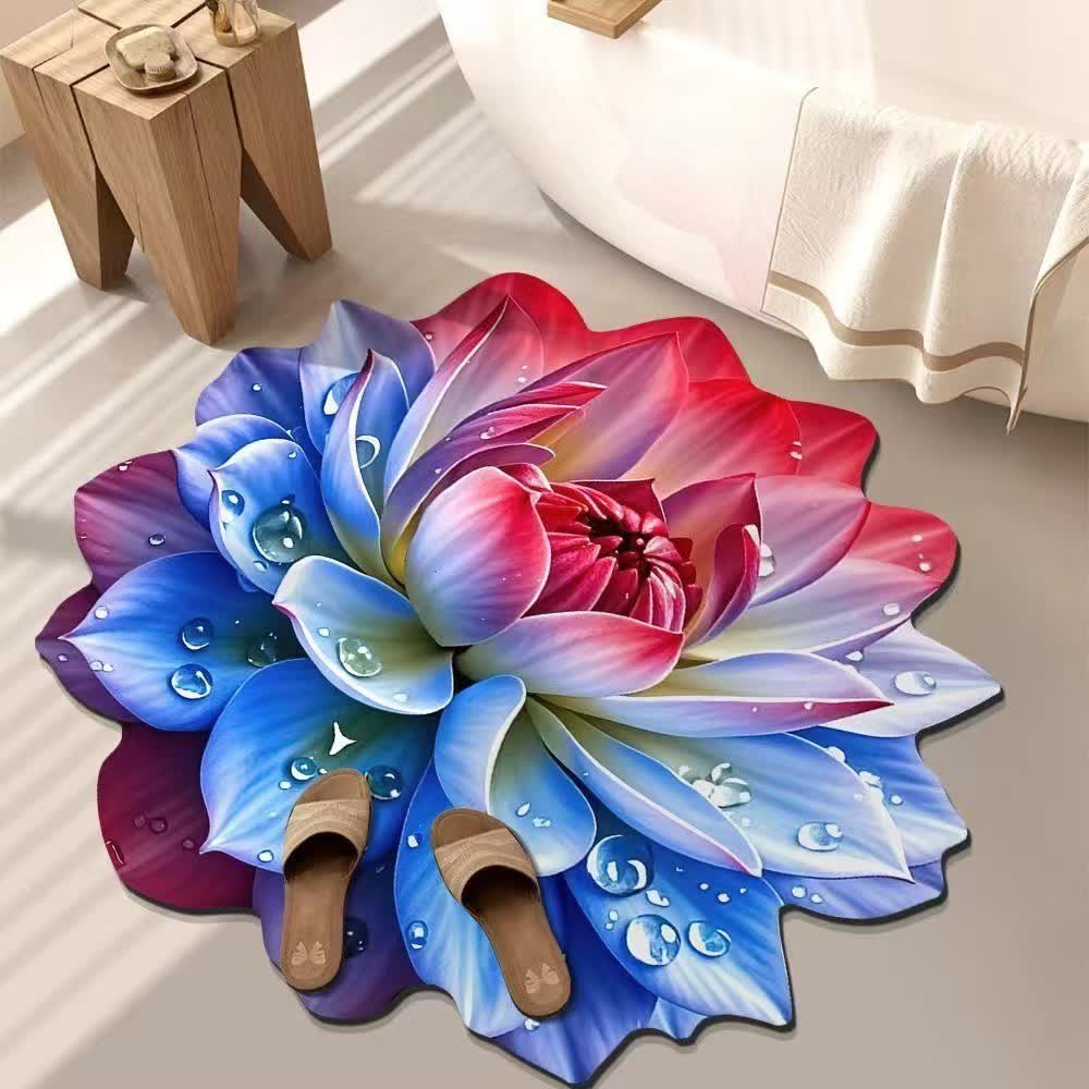 Colorful Floral 3D Effect Rug - Blue & Red - 55" - image 4