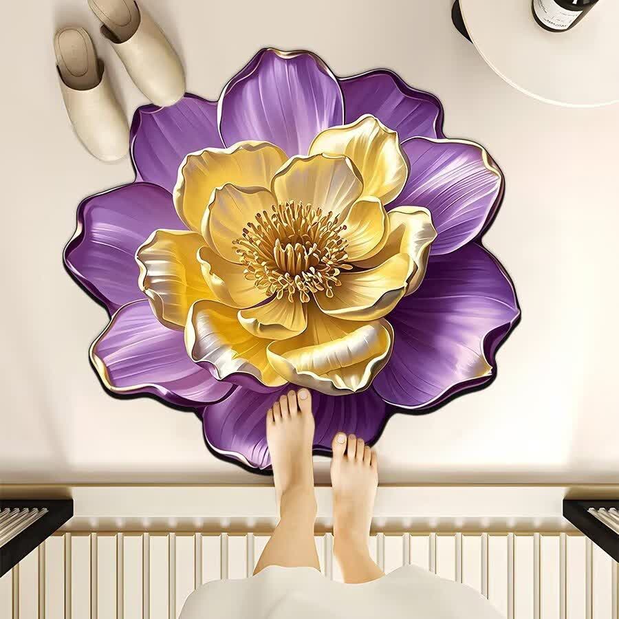 Flower-Shaped 3D Effect Rug - Purple & Yellow - 39" x 39" - image 6