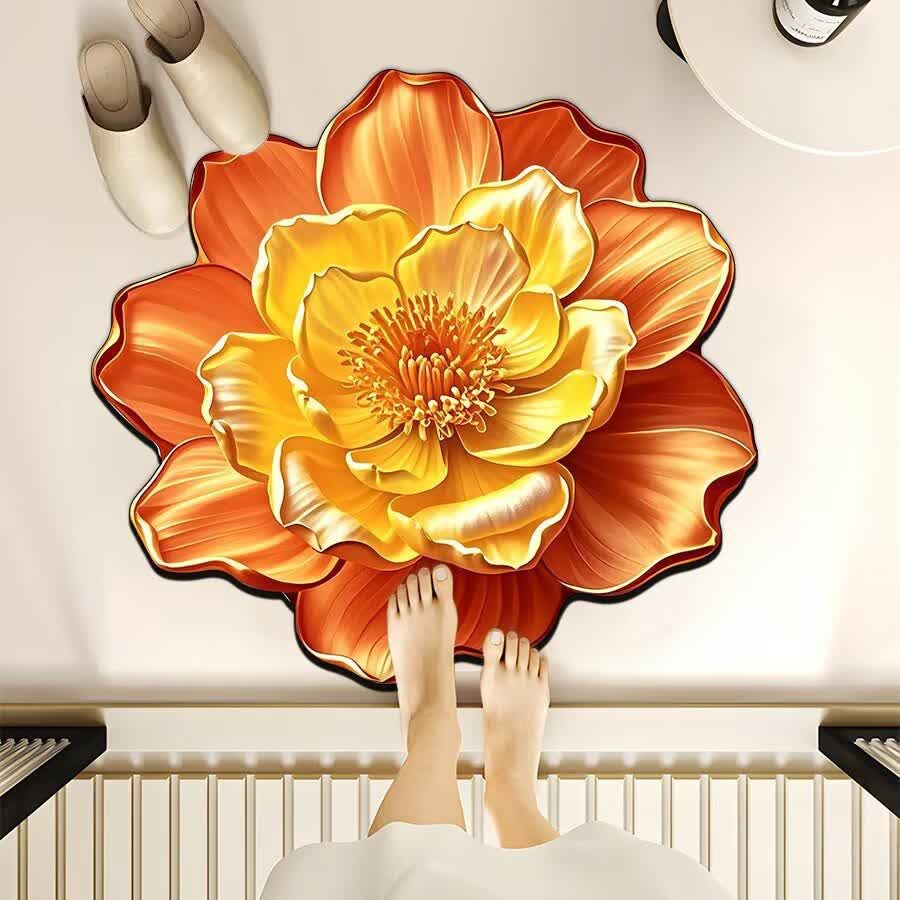 Flower-Shaped 3D Effect Rug - Orange & Yellow - 39" x 39" - image 4
