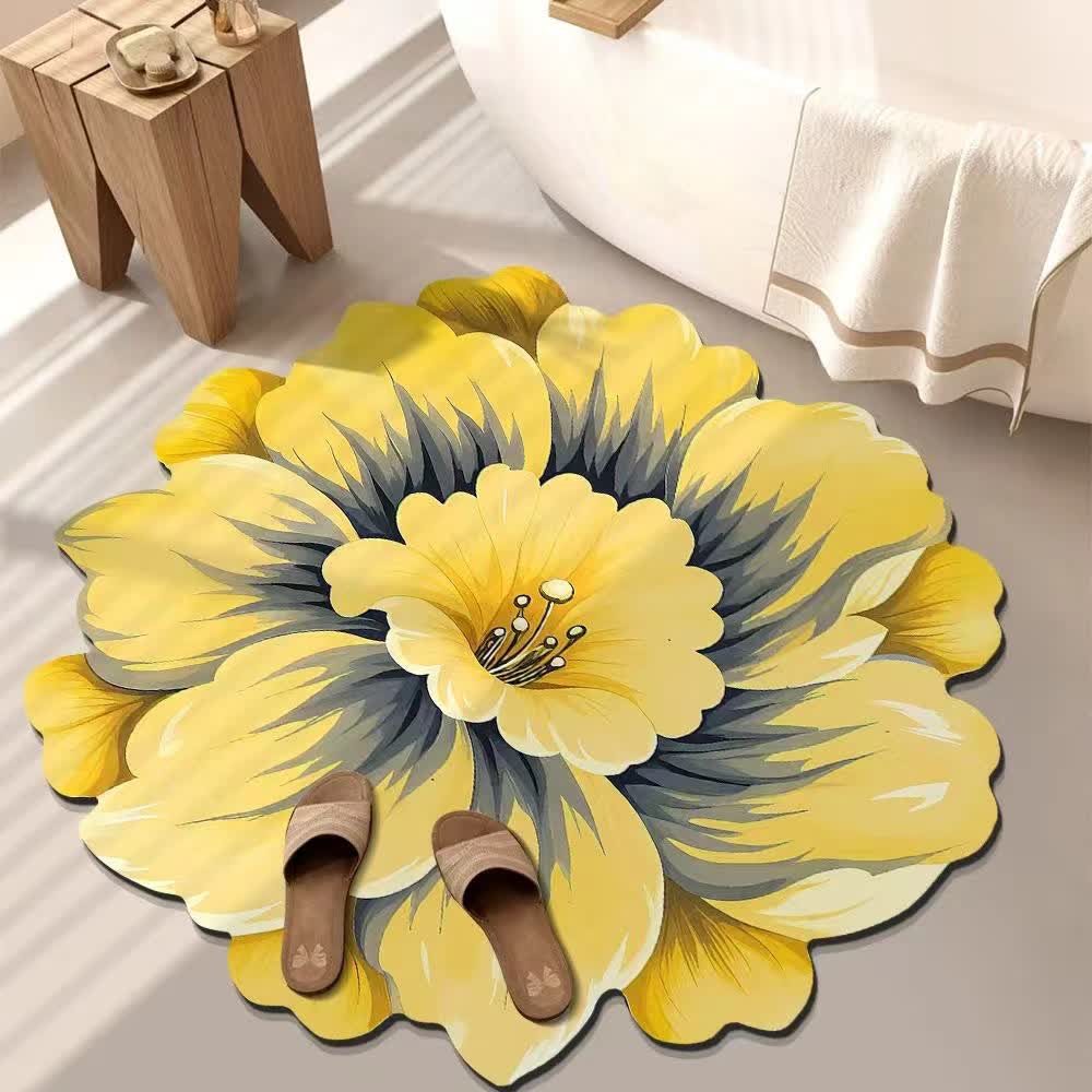 Rustic Style Flower 3D Effect Rug - Yellow - 47" x 47" - image 1