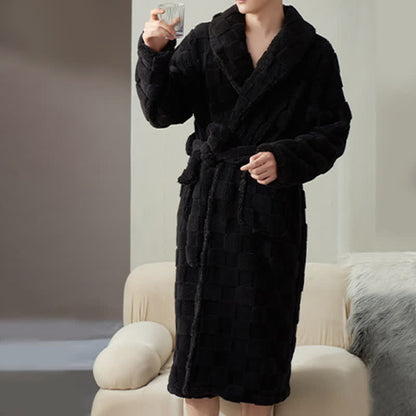 Couple Matching Plaid Textured Fleece Robe - Black - Men:XXXL - image 17