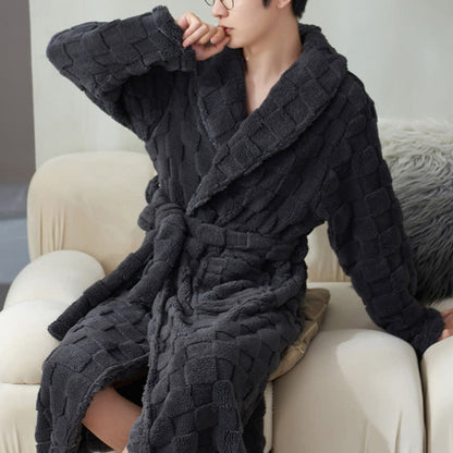 Couple Matching Plaid Textured Fleece Robe - Gray - Men:XXXL - image 11