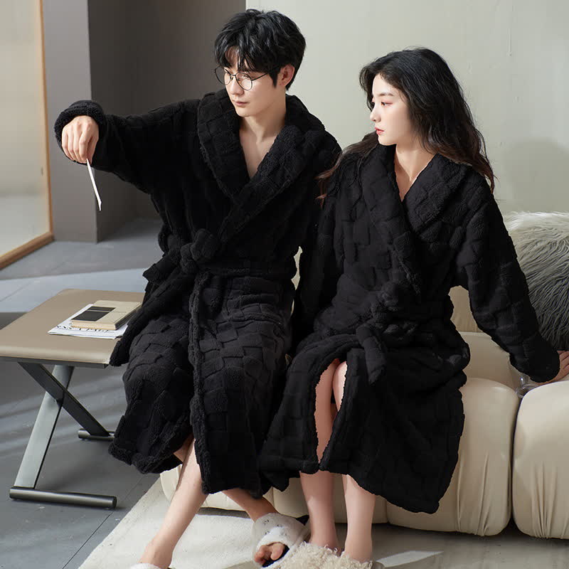 Couple Matching Plaid Textured Fleece Robe - image 6