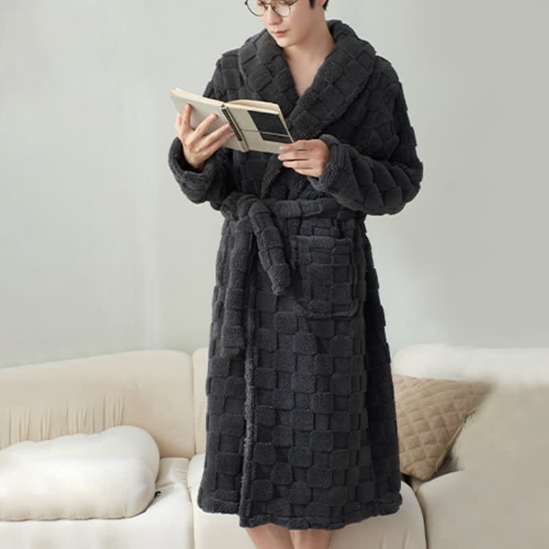 Couple Matching Plaid Textured Fleece Robe - image 12